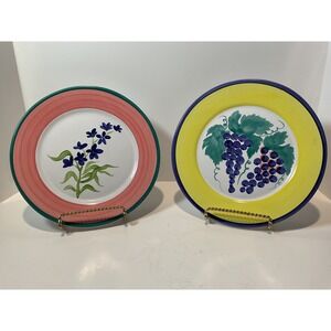 Portugal Hand Painted Ceramic Plates Set of 2 Floral Grapes